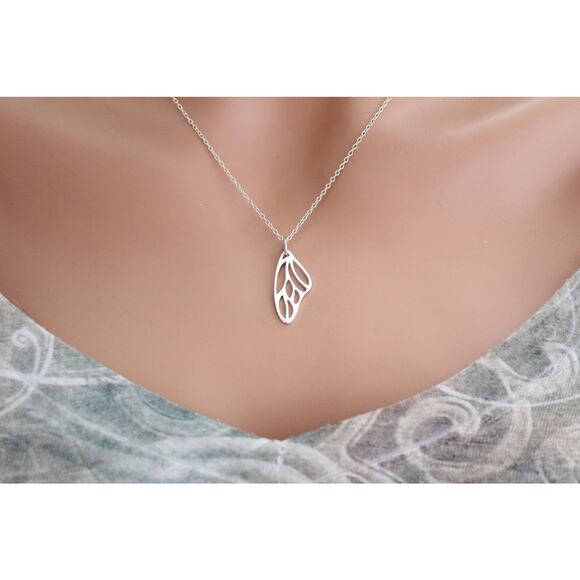 Sterling Silver Butterfly Wing Necklace, Sterling Silver Butterfly Wing Necklace - Picture 3 of 4